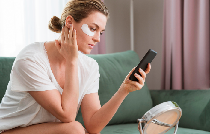 Woman checking skin